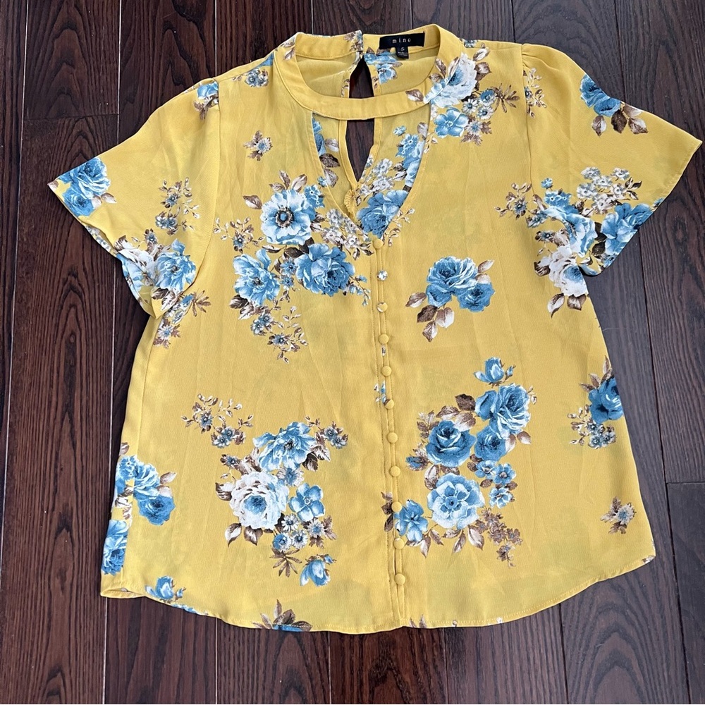Floral Yellow and Blue Women's Top